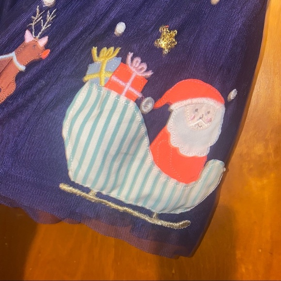 New mini Boden blue Appliqué Tulle Skirt Santa with reindeers 11/12 Christmas - Picture 3 of 5